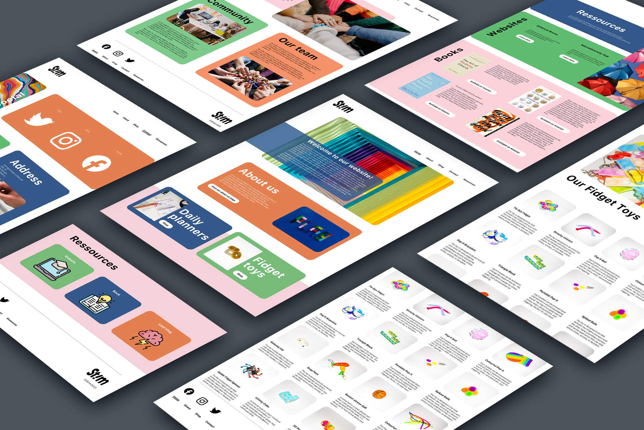 Colourful website mockup on sheets of paper.