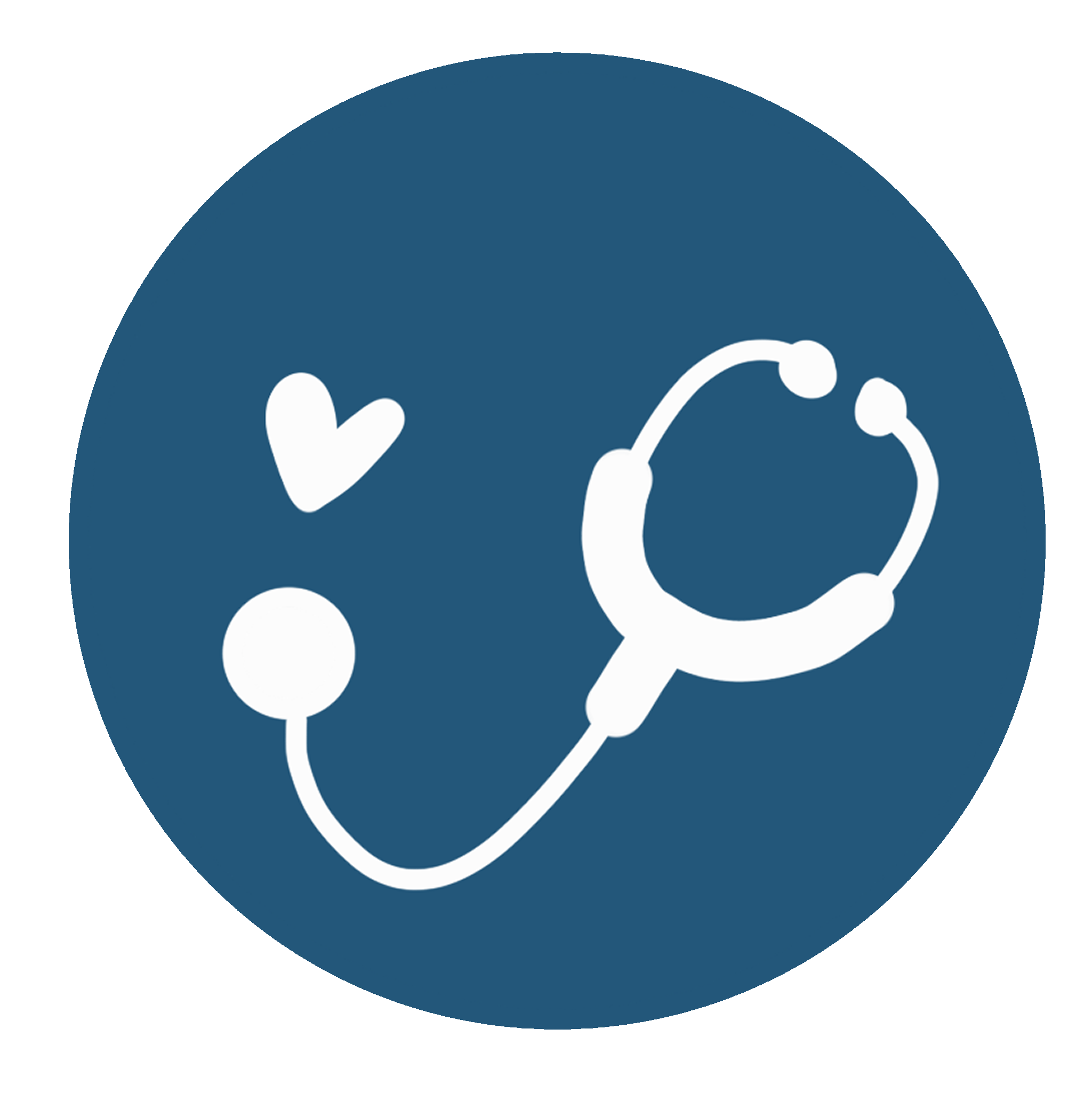icon of a white stethoscope with a heart on a blue background