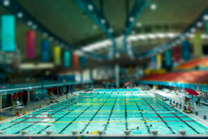 Picture of the olympic pool in montreal as tilt shift technique