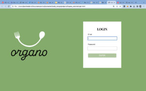 screenshot of web form for organo website with login questions on a green background