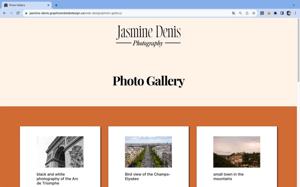 screenshot of photo gallery website